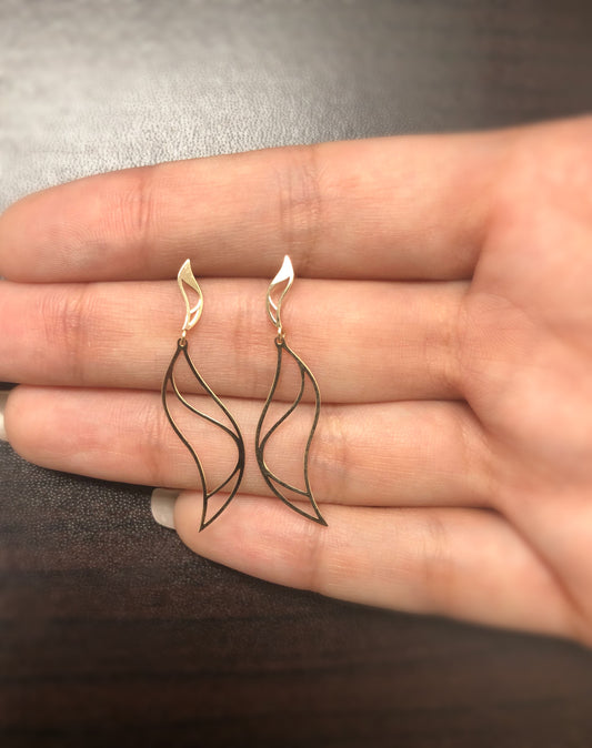 14k Solid Gold Minimalist Abstract Art Deco Butterfly Backs Drop Earrings Women