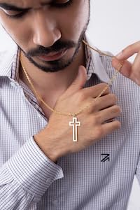 Carol Jewelry 18k Solid Yellow Gold Cross Shaped charm – Chain unissex