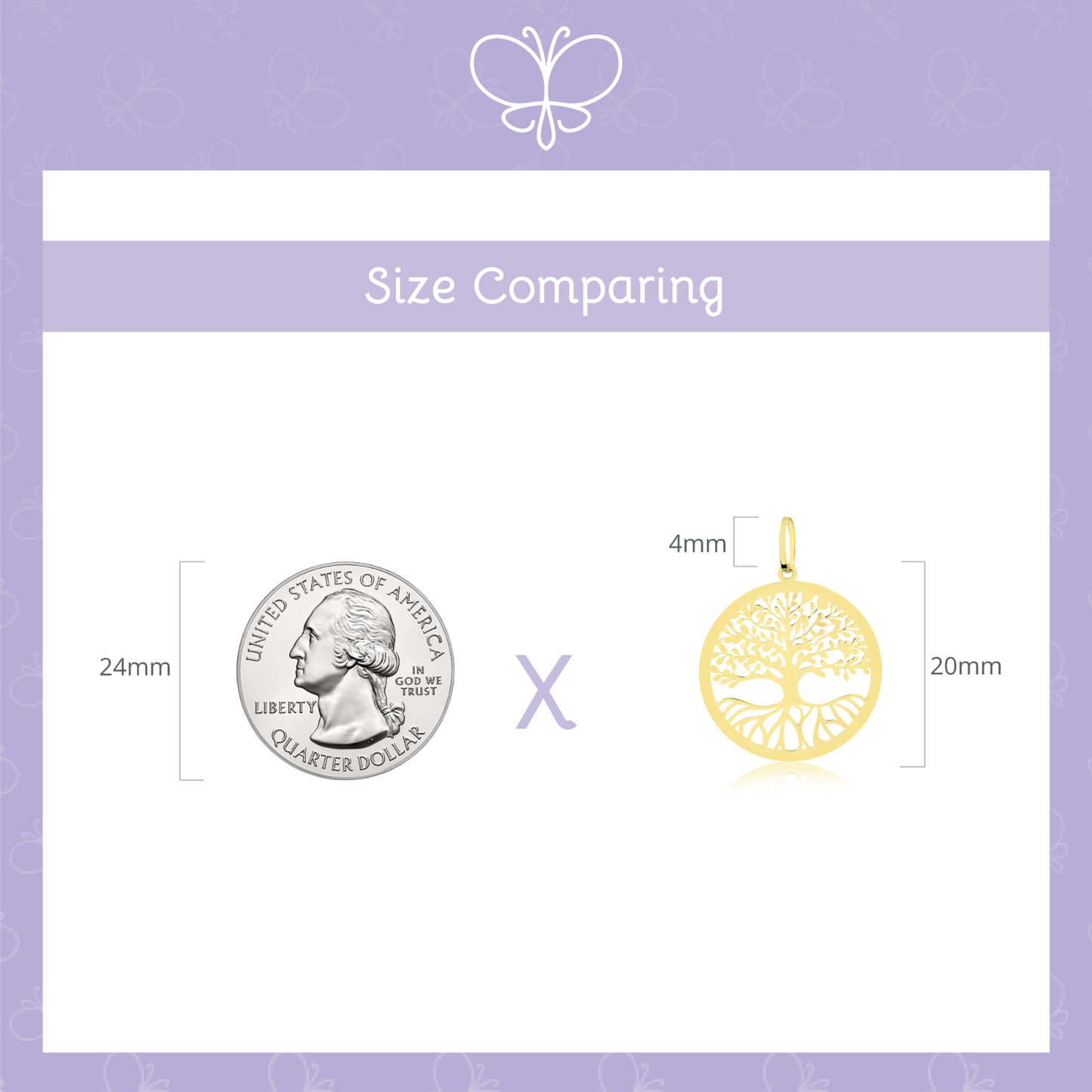 18k Gold Tree Of Life Gift Pendant For Necklace Yellow Gold Tree Of Life Charm for Her 20mm