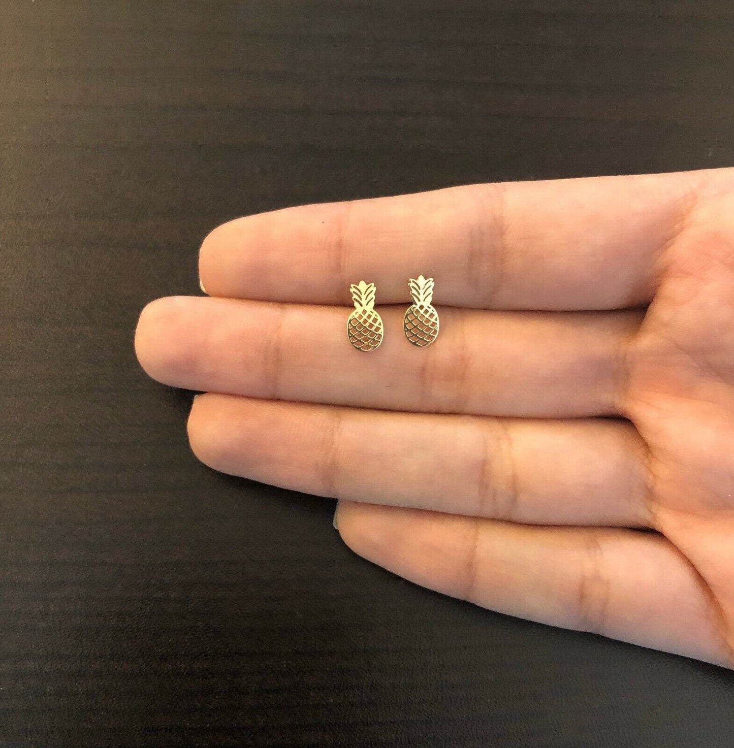 Pineapple Shape 18k Solid Gold Butterfly Back Stud Earrings for Toddler Girls