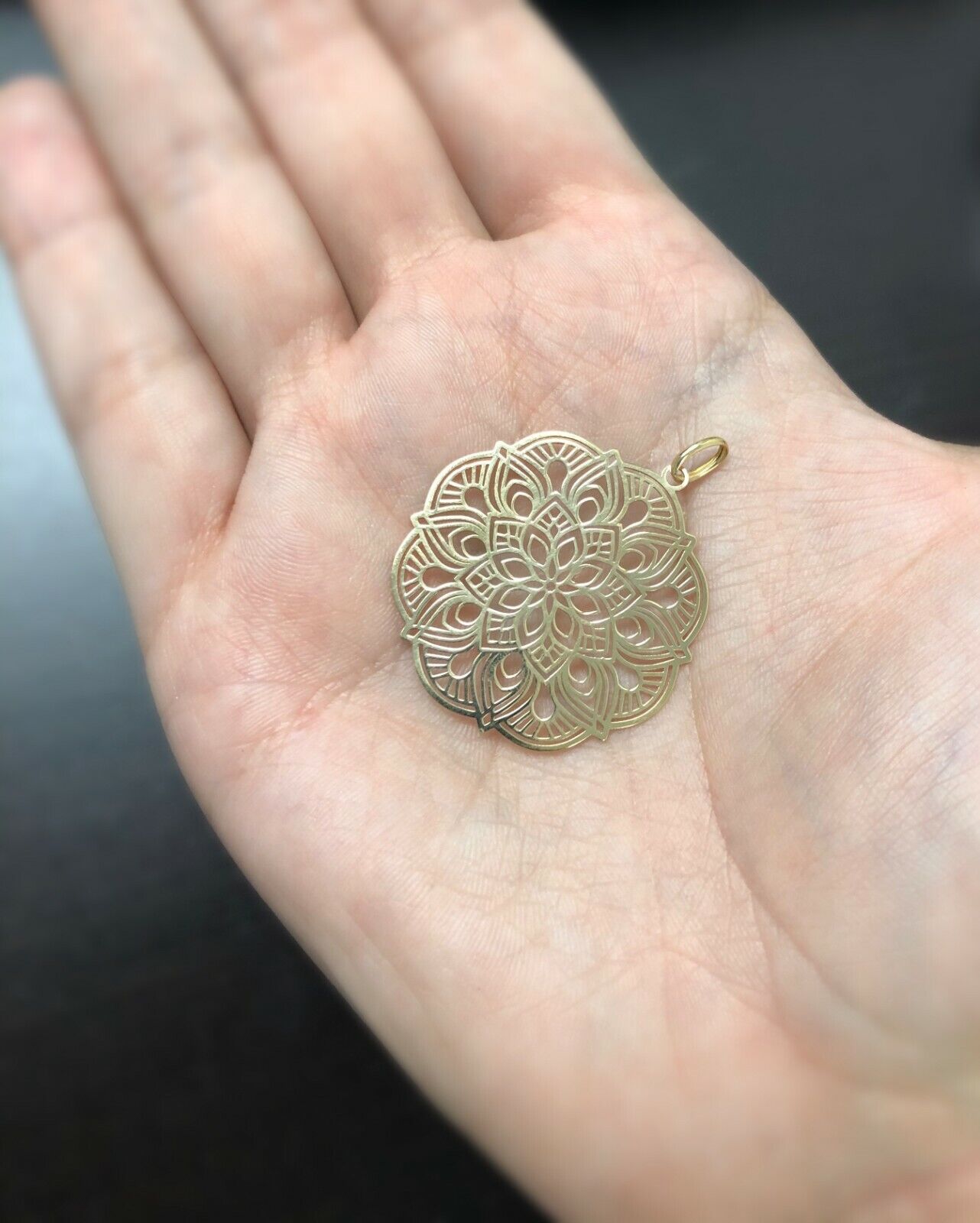 18k Solid Yellow Gold Circle Mandala Shaped charm for Chain for Women