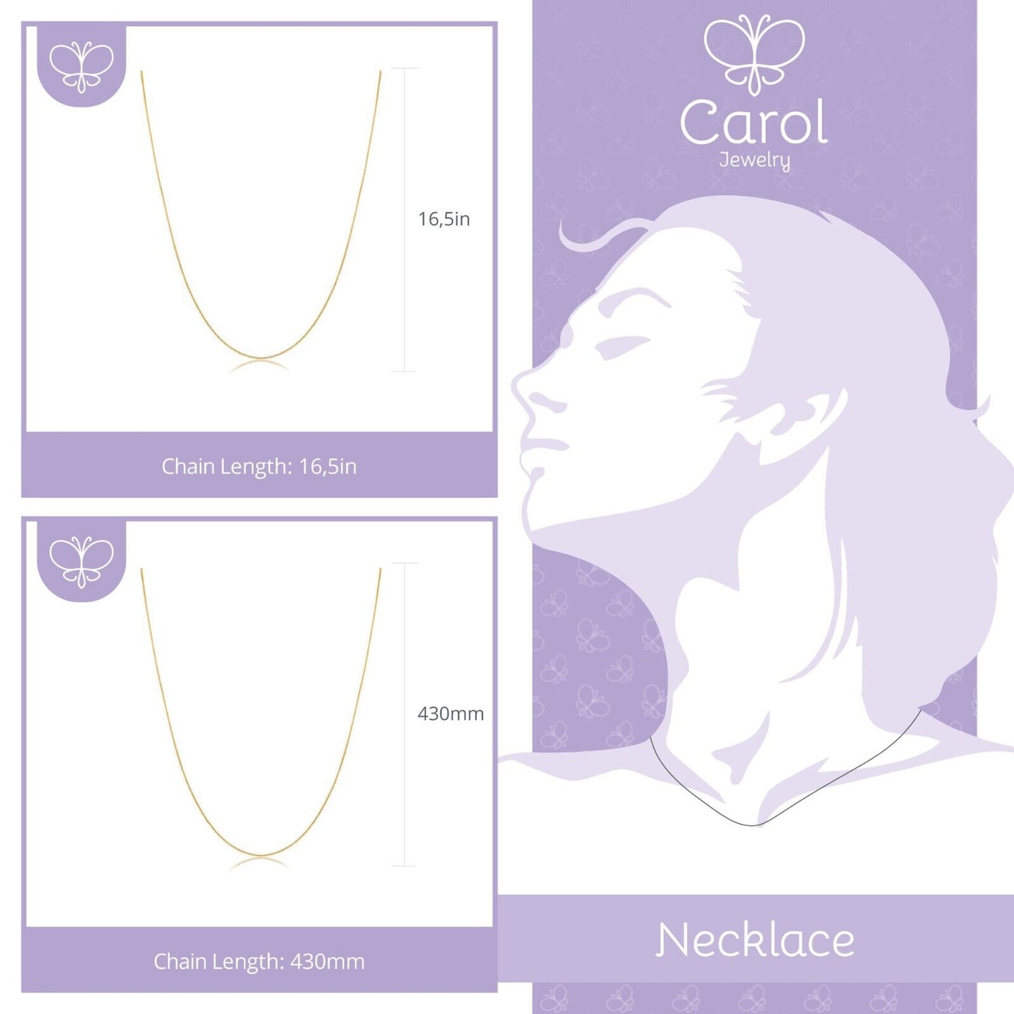 18K Solid Yellow Gold Venetian Box Chain Necklace – 43cm Fine Gold Chain for Women or Teens