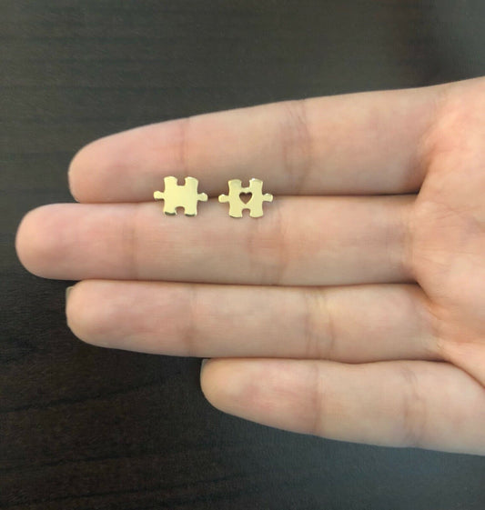 14k Gold Puzzle Piece Stud Earrings Dainty Everyday Gift