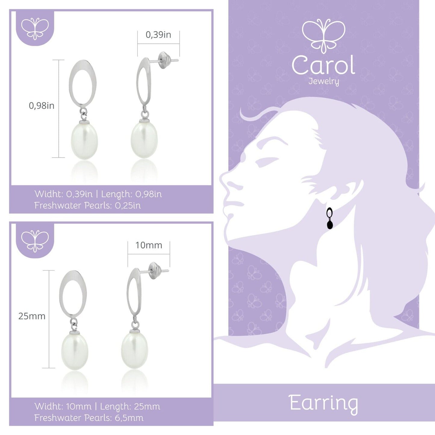 Freshwater White Pearl Drop Dangle Earrings 18k Solid White Gold for Women