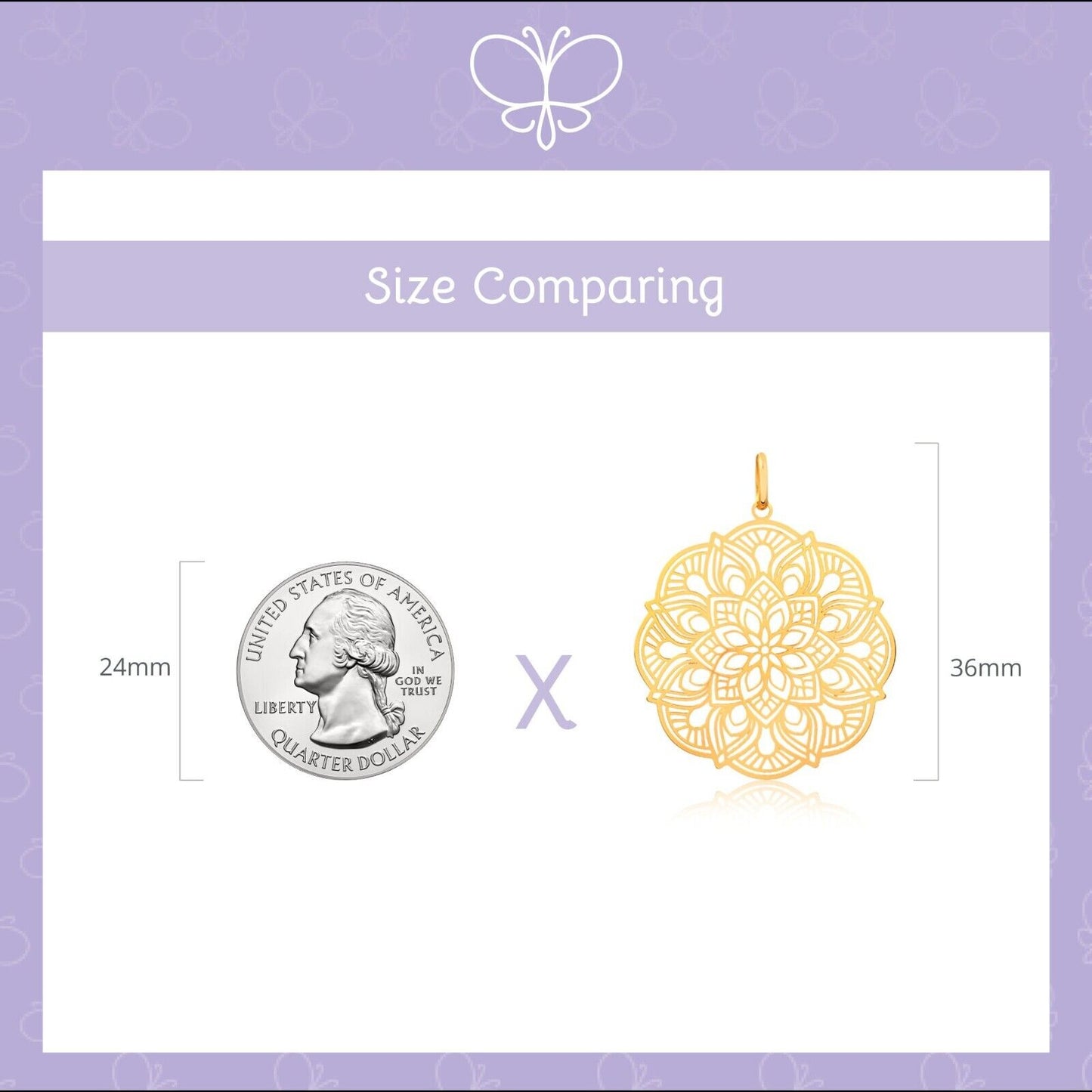 18k Solid Yellow Gold Circle Mandala Shaped charm for Chain for Women
