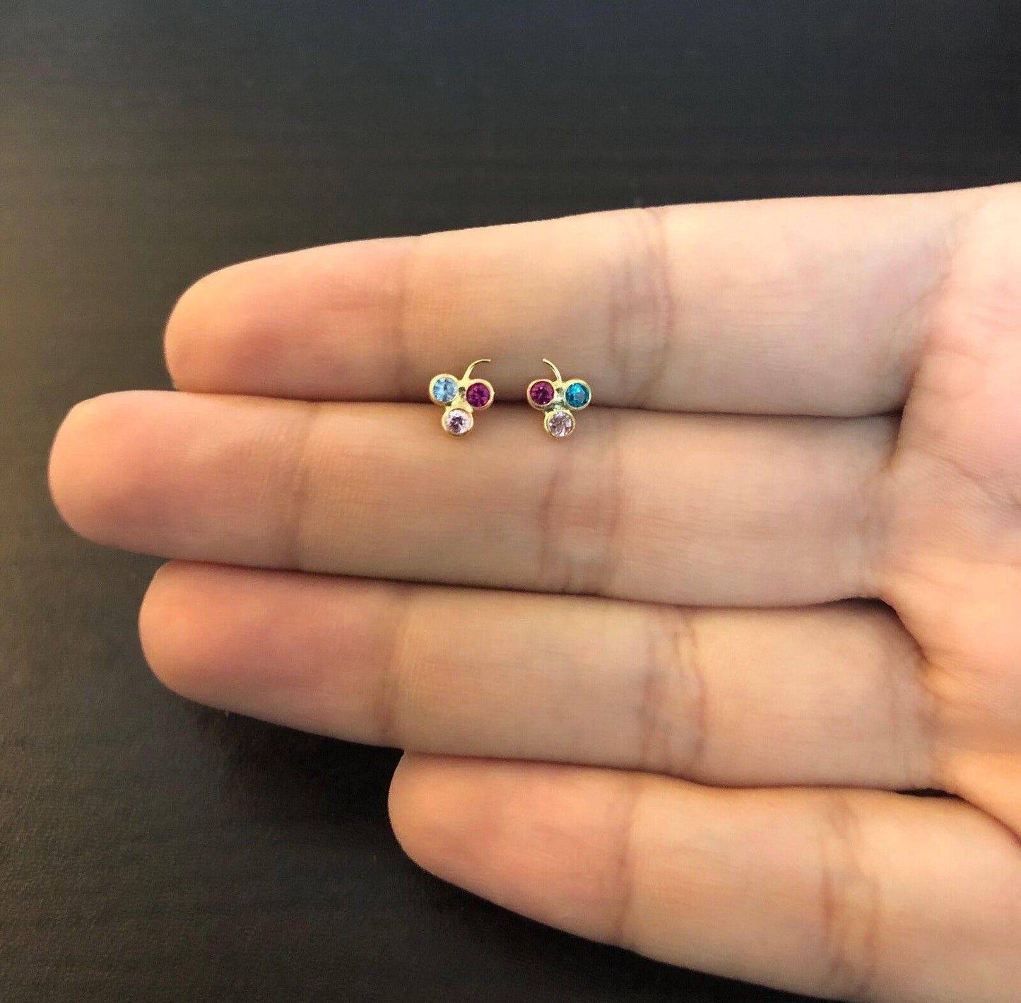 18k Solid Gold Grape CZ Stud Earrings Push Backs Small Jewelry