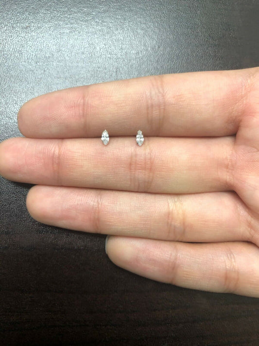 18k Solid White Gold Cubic Zircon 2x4 mm Push Back Stud Earrings Babies Infants