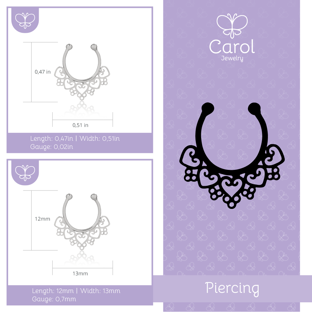 Piercing Nose Ring 18k Solid White Gold Tribal Septum Ring - Septum Fake