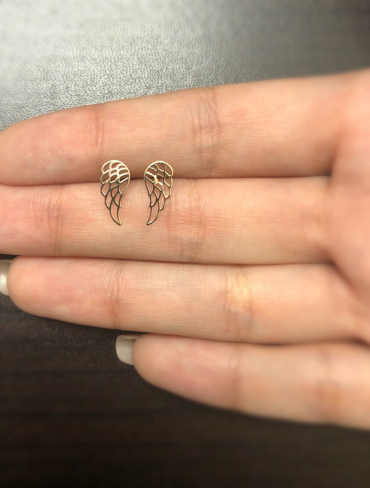14k Solid Yellow Gold Wing Stud Earrings Butterfly Backs