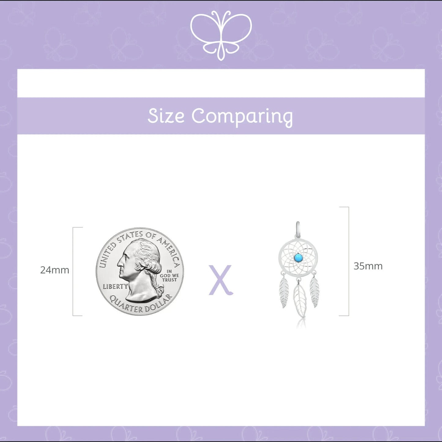 Dream Catcher Turquoise Stone 18k Solid White Gold charm for Chain