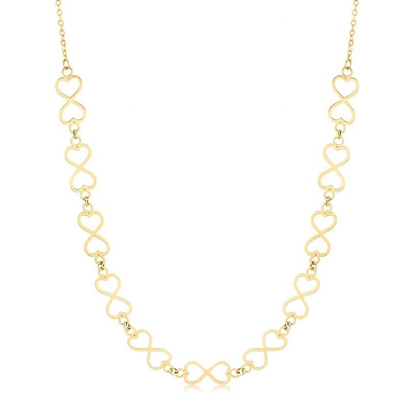 18k Solid Yellow Gold Infinty Hearts Chain Chain for Women and Teens