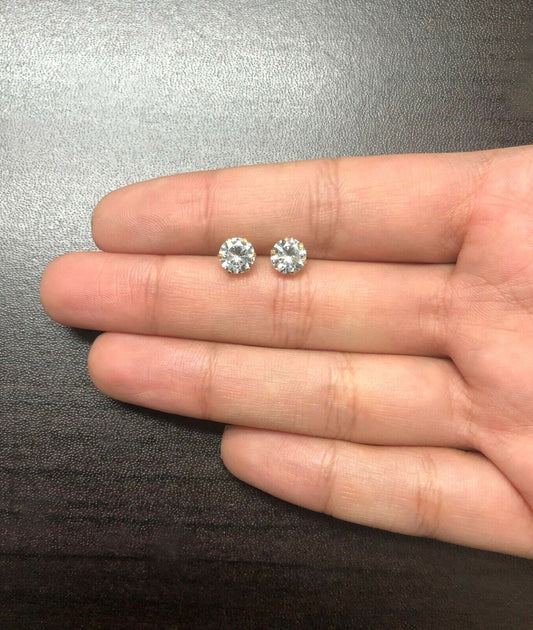 18k Yellow Gold 6mm Round CZ Studs Classic Earrings for Women