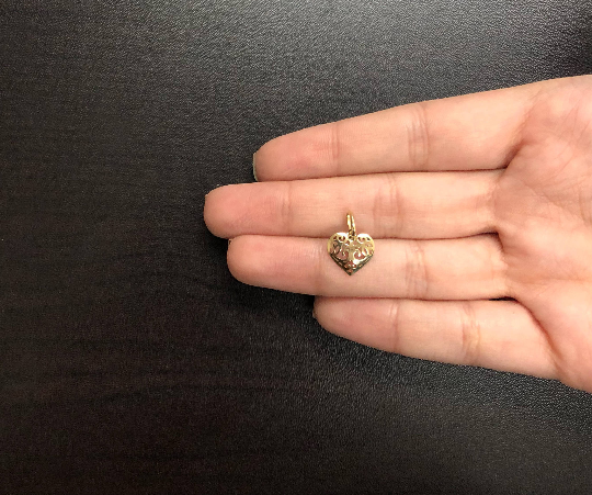 18k Solid Yellow Gold Heart Charm 15mm for Women Necklace
