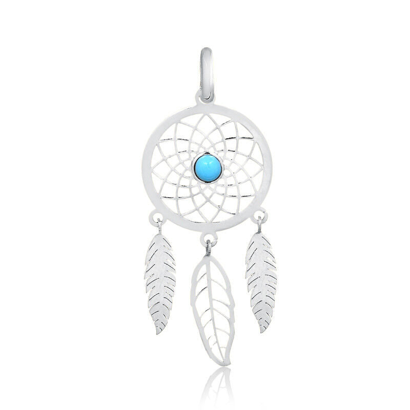 Dream Catcher Turquoise Stone 18k Solid White Gold charm for Chain