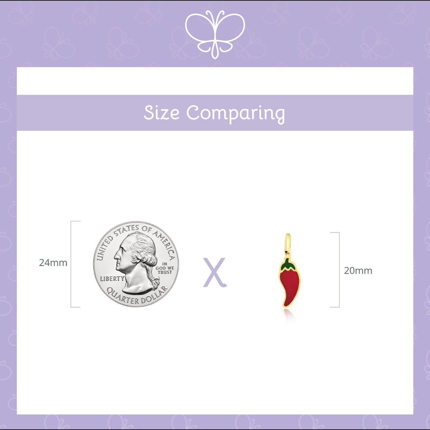 18k Solid Yellow Gold Red Enamel Chili Pepper charm for Chain for Women