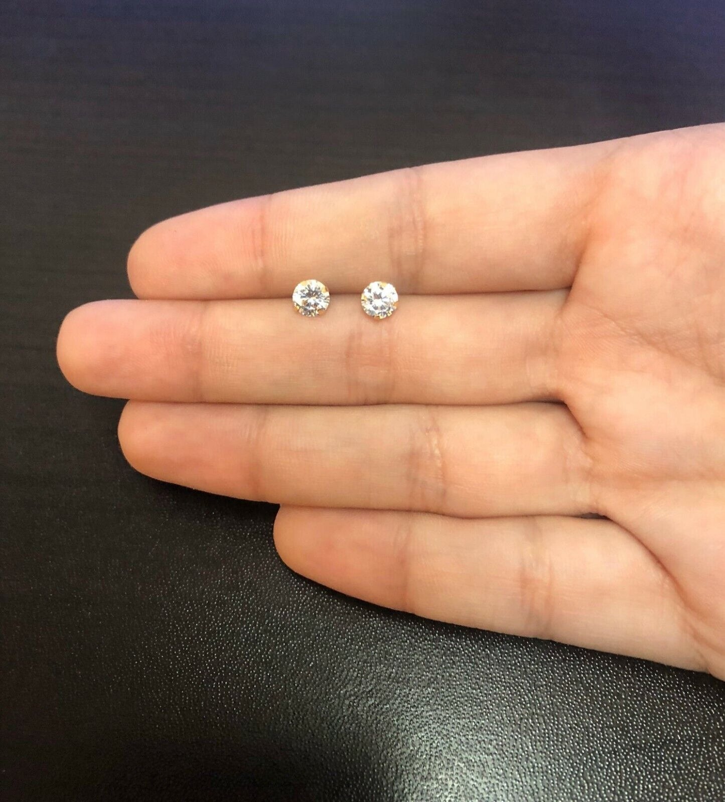 18k Solid Gold 5 mm Cubic Zircon Butterfly Backs Stud Earrings for Children