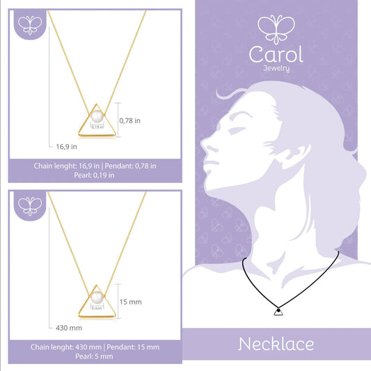 Chain 18k Solid Gold Triangle Freshwater Pearl 5.5 mm for Women and Teens