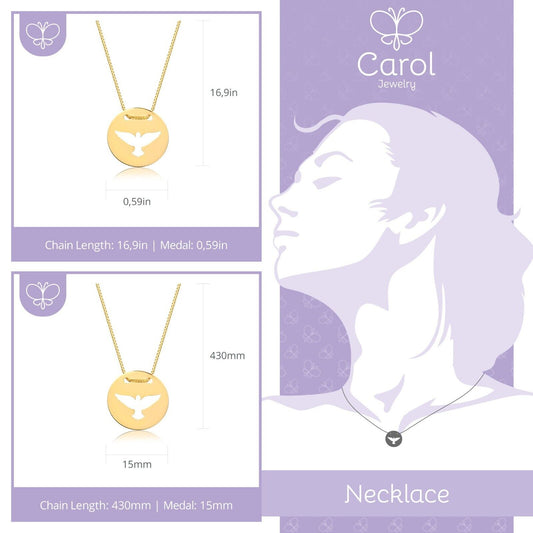 Religious Holy Spirit Dove 18k Solid Yellow Gold Christian Chain For Women