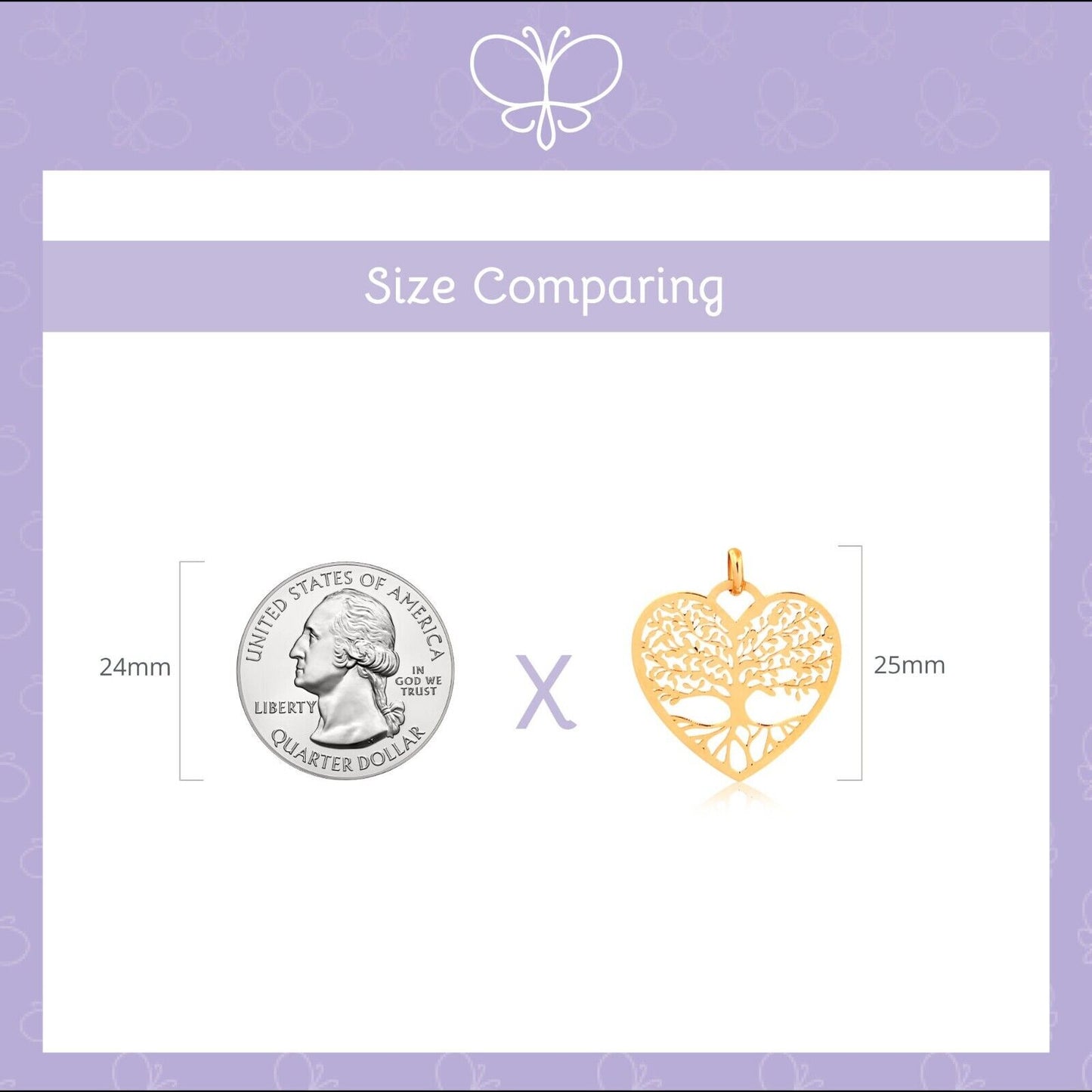 14k Solid Gold Family Tree of Life Heart Shaped charm for Chain for Women
