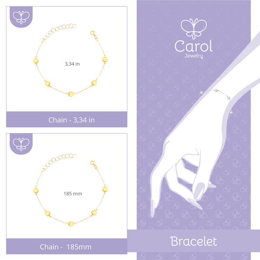Bracelet 18k Solid Yellow Gold Heart Zircon Balls for Women , Girls and kids.