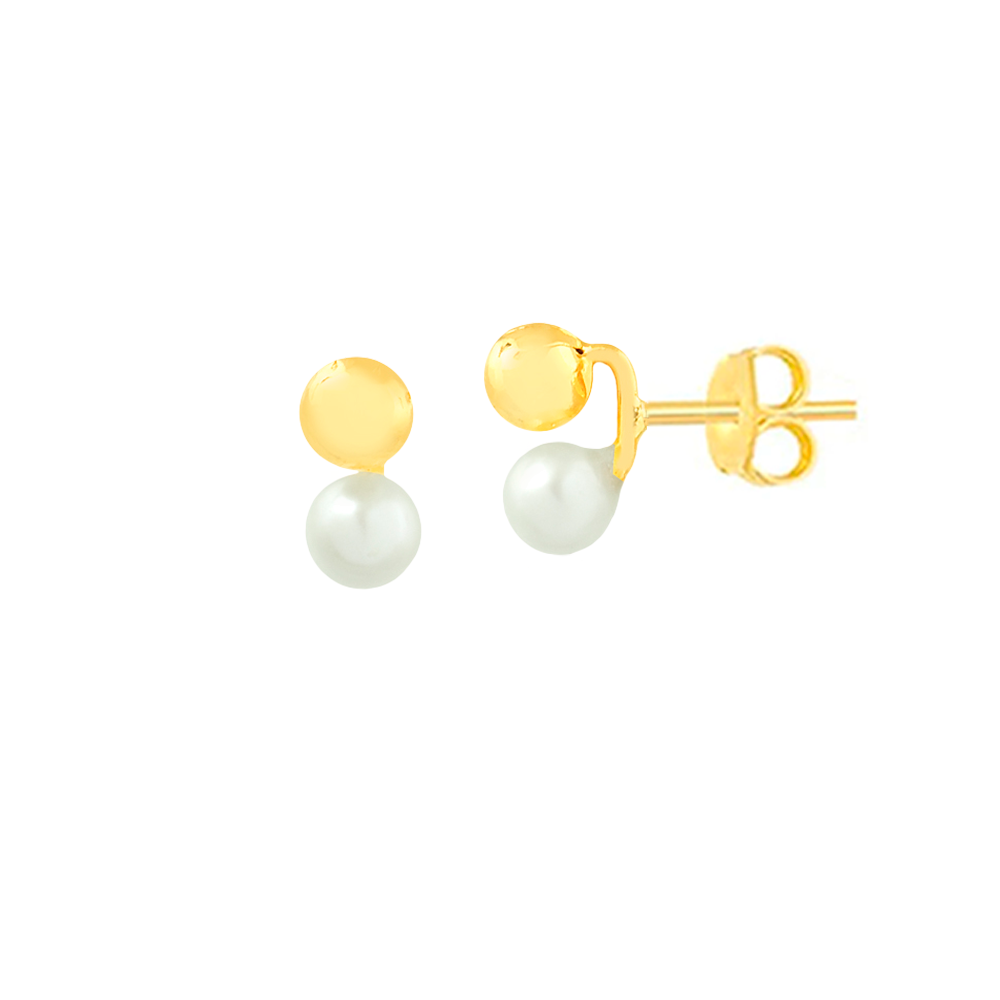 18k Solid Gold 3mm Pearl & Ball Stud Earrings for Babies & Infants