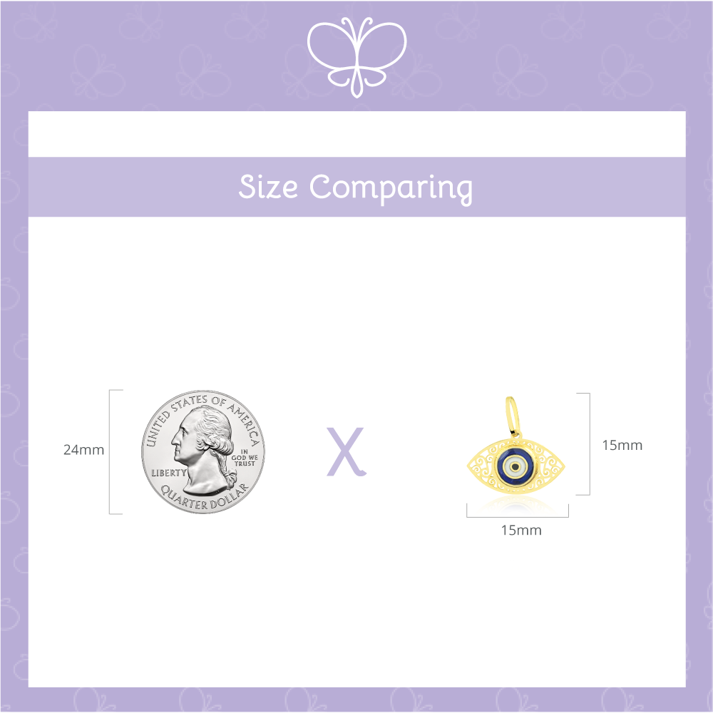 Evil Eye Greek Eye 18k Solid Yellow Gold charm for Chain for Girls Women