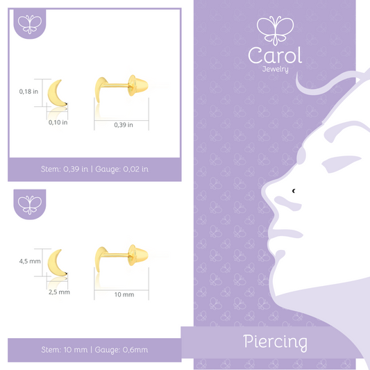 18k Solid Gold Moon Nose Stud – L Shape Twist Screw for Women
