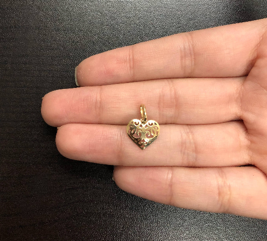 18k Solid Yellow Gold Heart Charm 15mm for Women Necklace