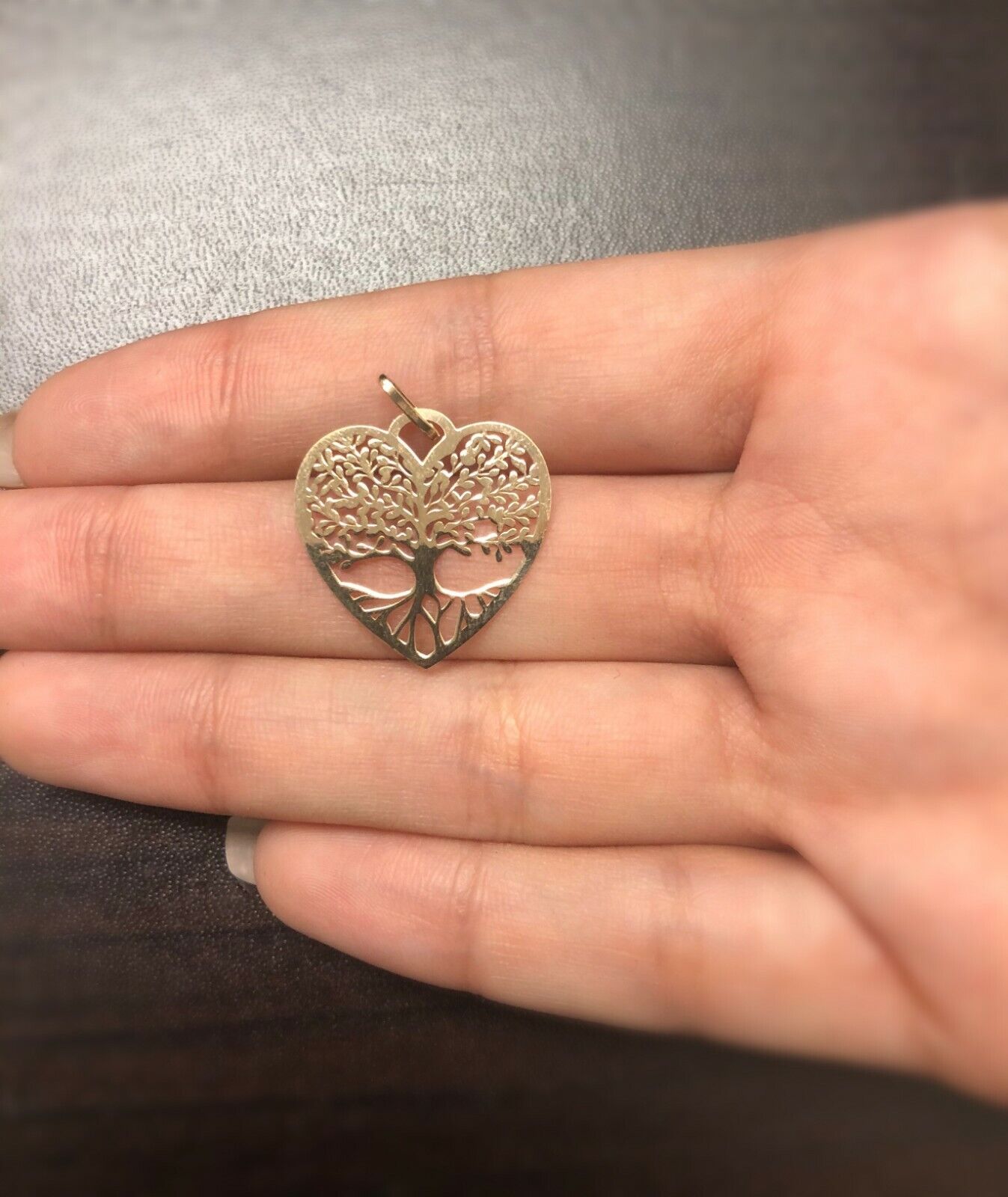 14k Solid Gold Family Tree of Life Heart Shaped charm for Chain for Women