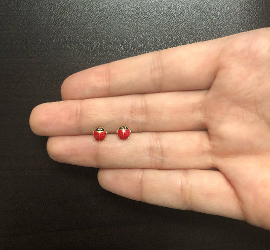 18k Gold Red Enamel Ladybug Studs | Cute Earrings for Girls & Kids