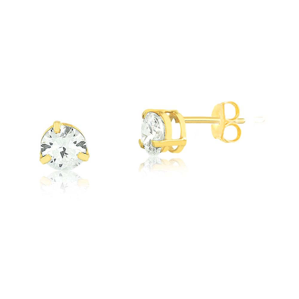 18k Gold CZ Stud Earrings 5mm small Jewelry with Butterfly Backs