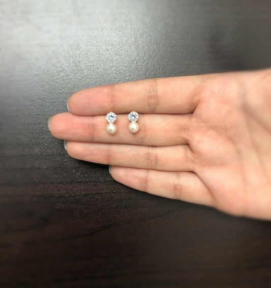 18k Solid Gold Pearl & CZ Studs | Classic Earrings for Girls & Teens