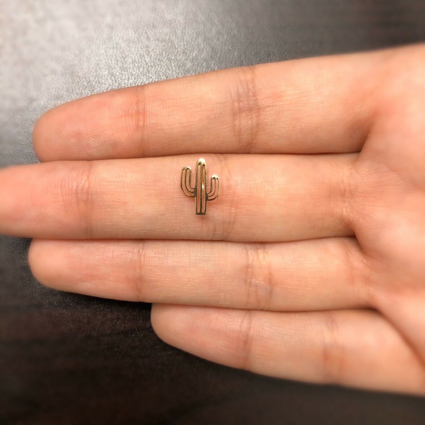 18k Solid Yellow Gold Tiny Cactus Pendant Charm for Women