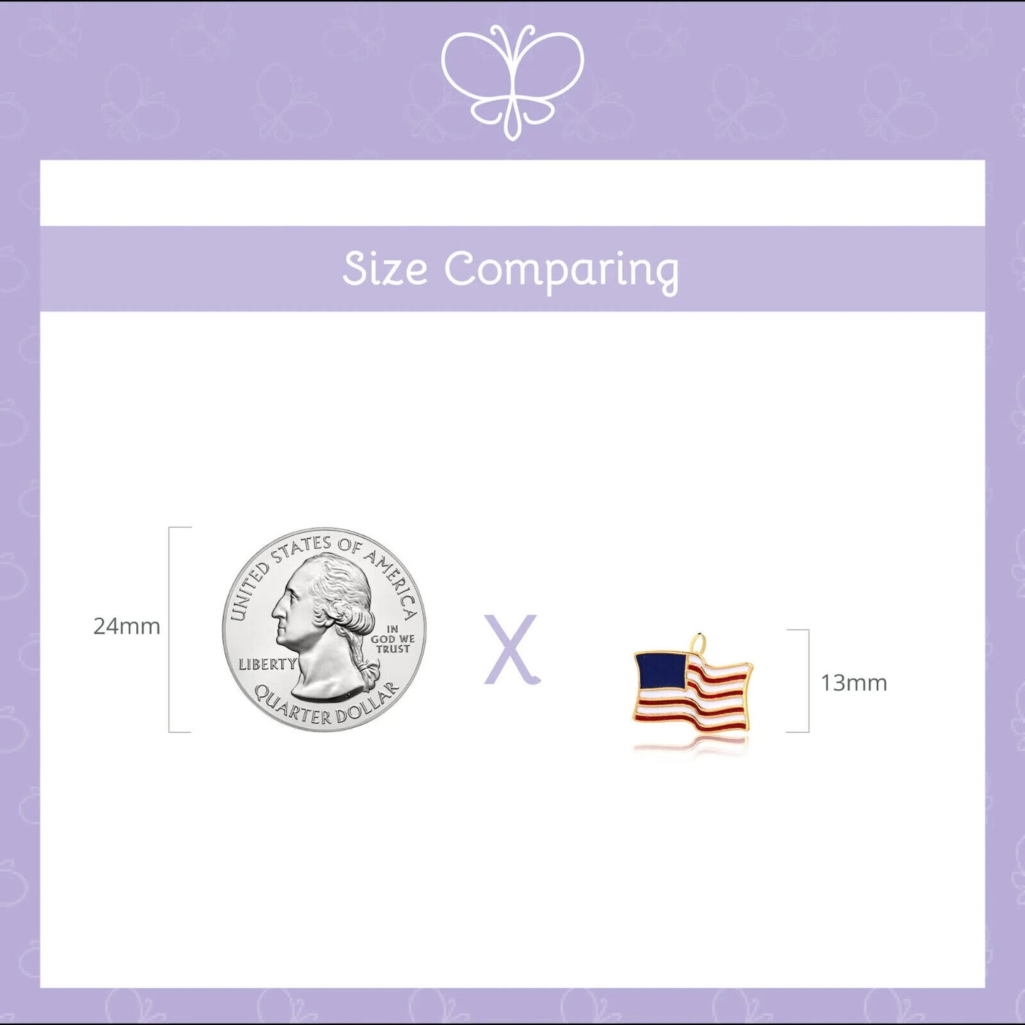 14k Solid Gold USA Flag Enamel Charm for Chain