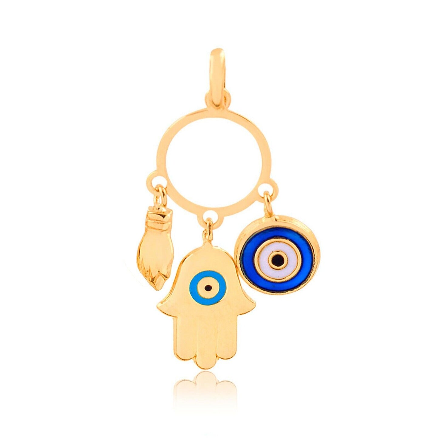 14k Solid Gold Hamsa Evil Eye Figa Hand Amulets Protection charm for Chain
