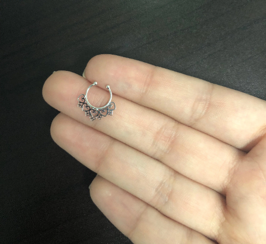 Piercing Nose Ring 18k Solid White Gold Tribal Septum Ring - Septum Fake