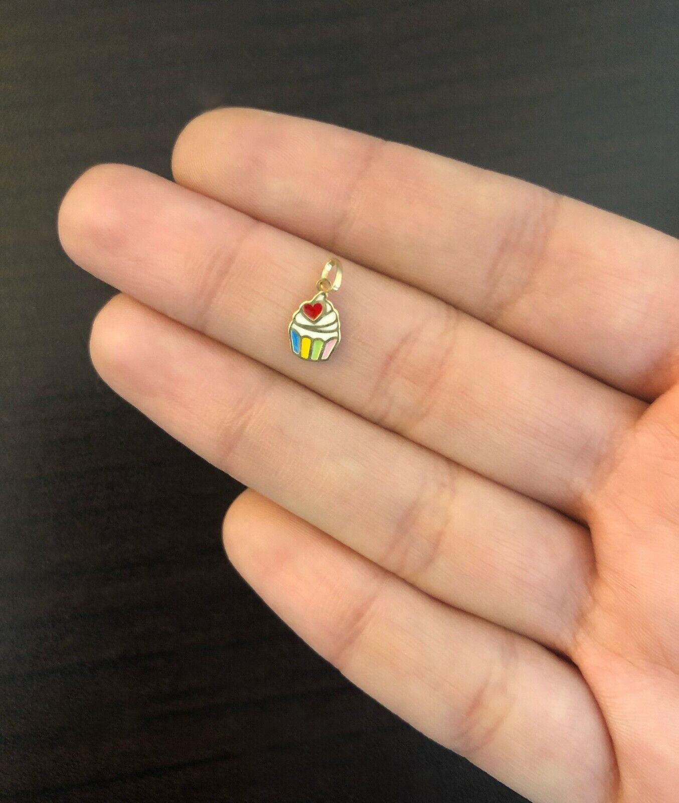 Cupcake 18k Solid Gold Enamel/Resin Charm charm for Chain Girls and Infants