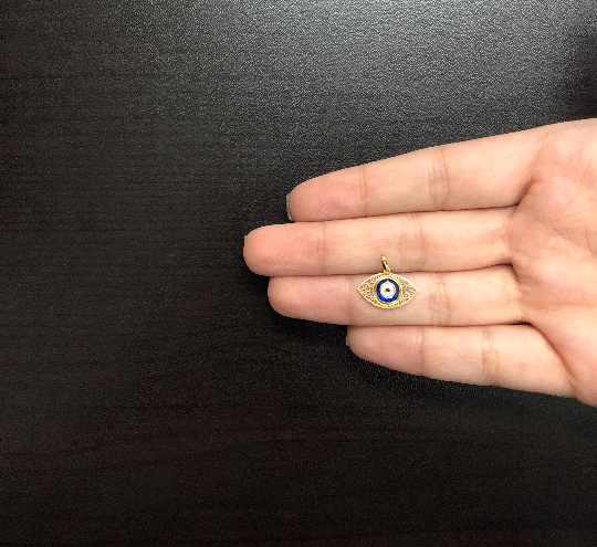 Evil Eye Greek Eye 18k Solid Yellow Gold charm for Chain for Girls Women