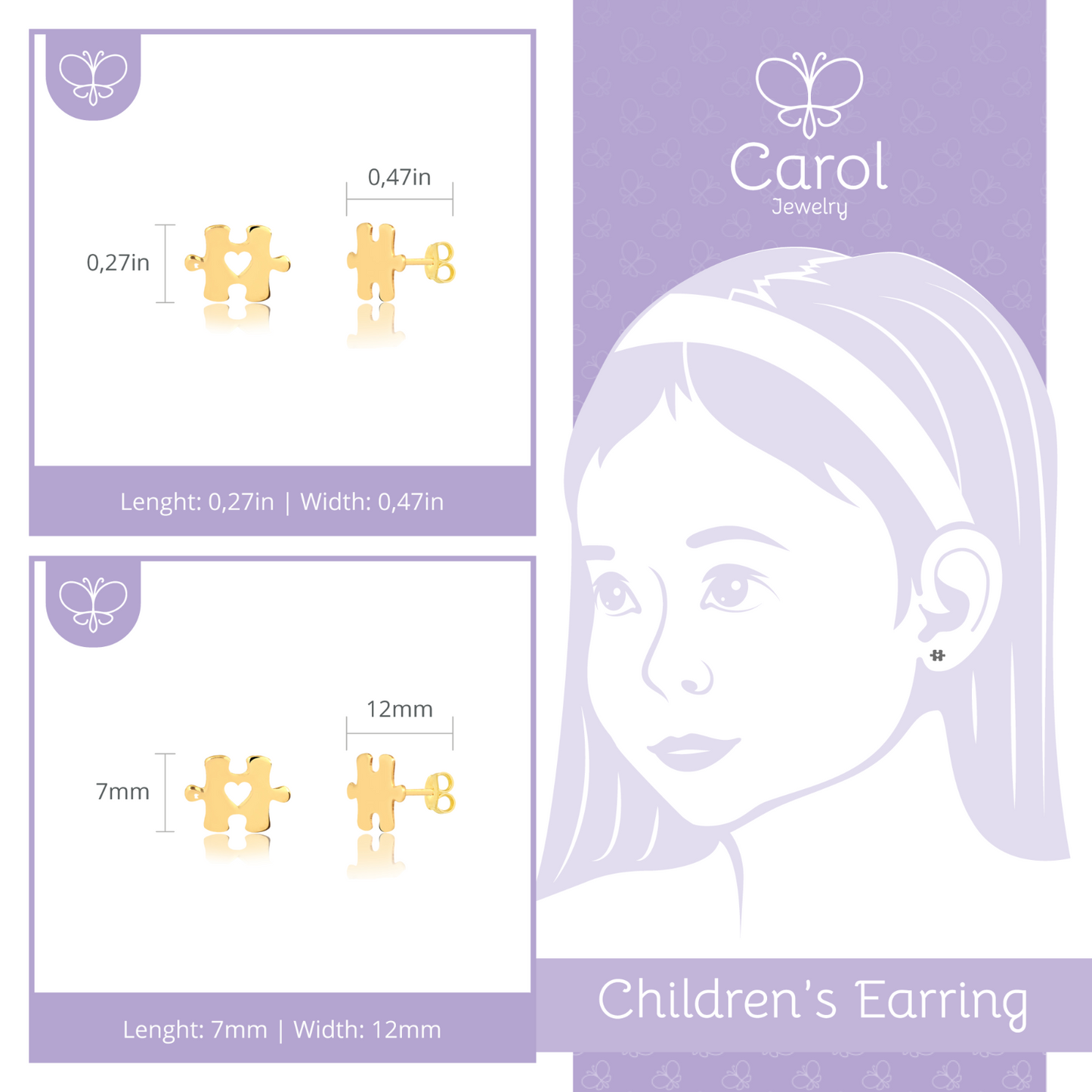 14k Gold Puzzle Piece Stud Earrings Dainty Everyday Gift