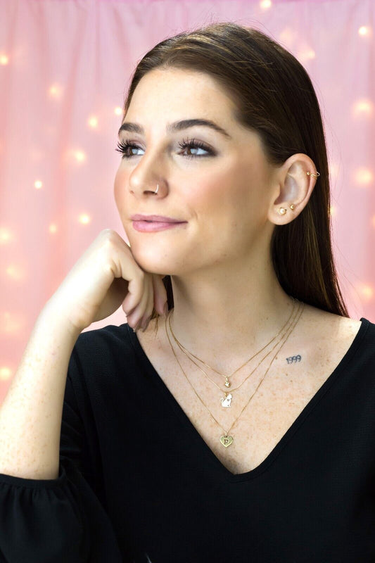 14k Gold Cat Heart Pendant Yellow Gold Charm Necklace Gift for Her