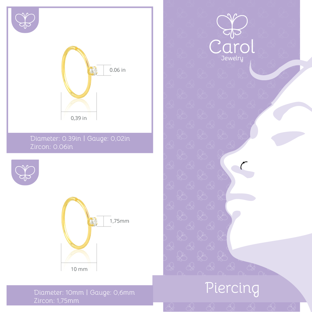 18k Solid Gold Cartilage Hoop Piercing Gold Earring Ring for Women