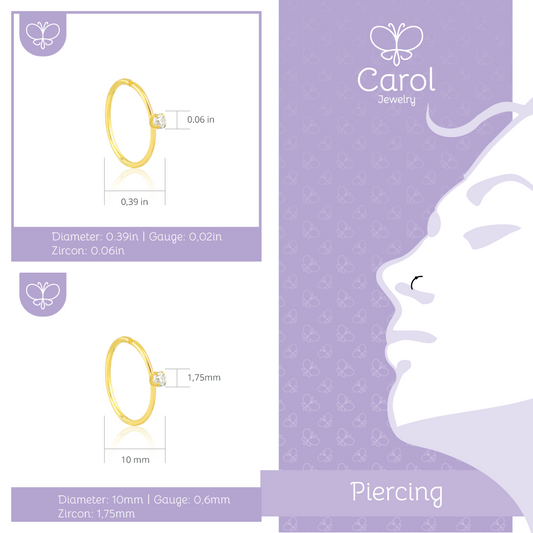 18k Solid Gold Cartilage Hoop Piercing Gold Earring Ring for Women