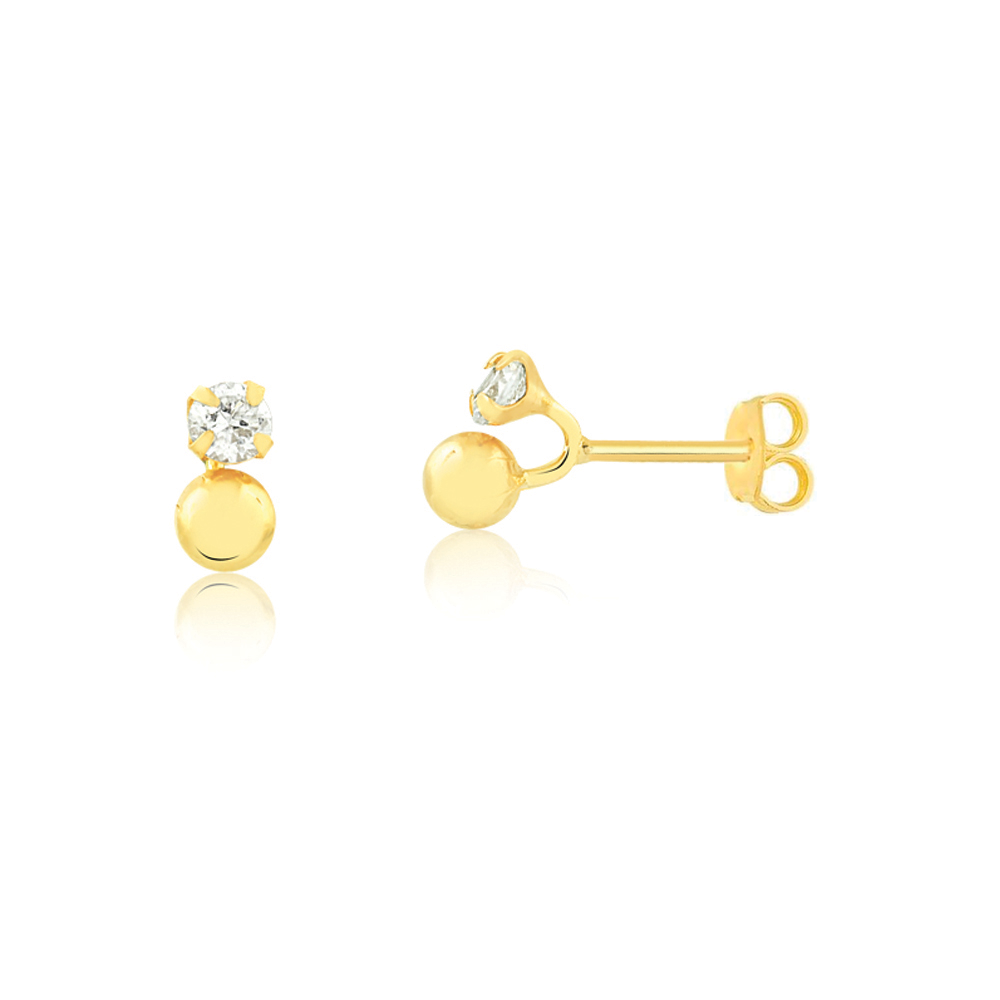 18k Solid Gold CZ & Ball Stud Earrings for Infants & Toddlers