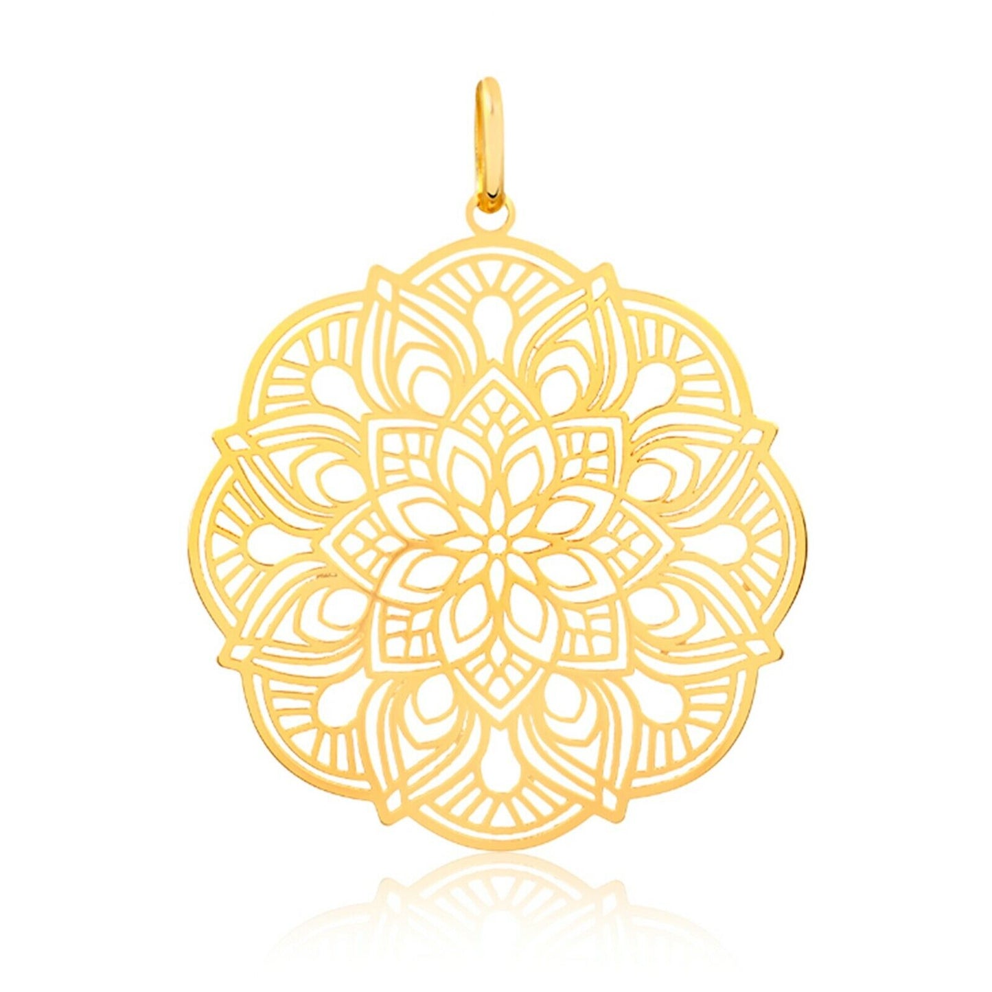 18k Solid Yellow Gold Circle Mandala Shaped charm for Chain for Women