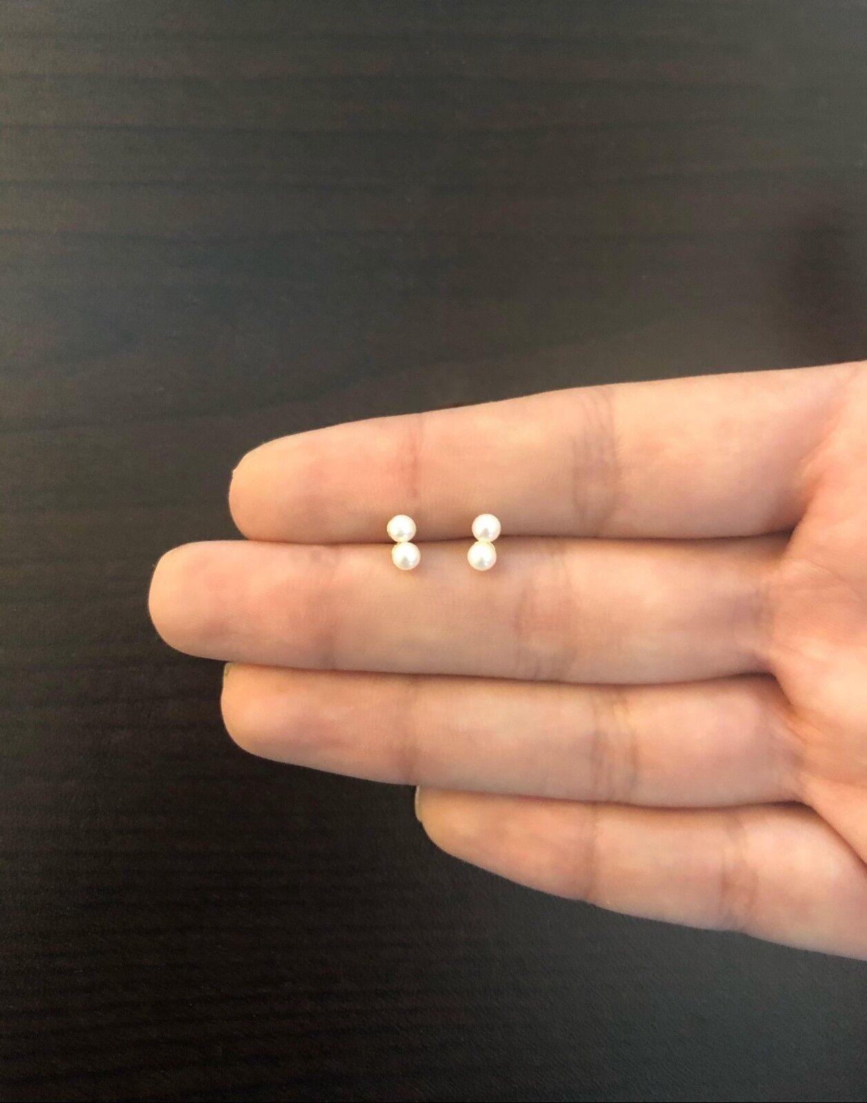 18k Gold Double Pearl 3 mm Push Backs Stud Earrings for Babies and Little Girls