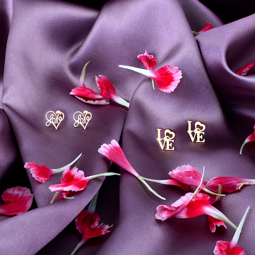 14k Solid Yellow Gold Love Stud Earrings Butterfly Backs
