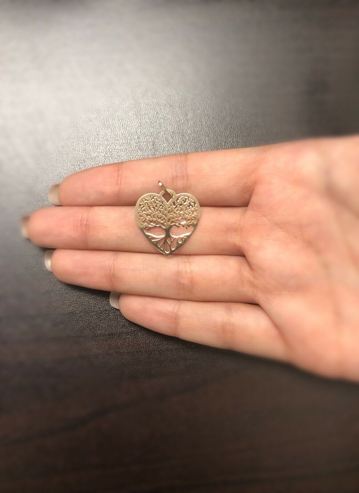 14k Solid Gold Family Tree of Life Heart Shaped charm for Chain for Women