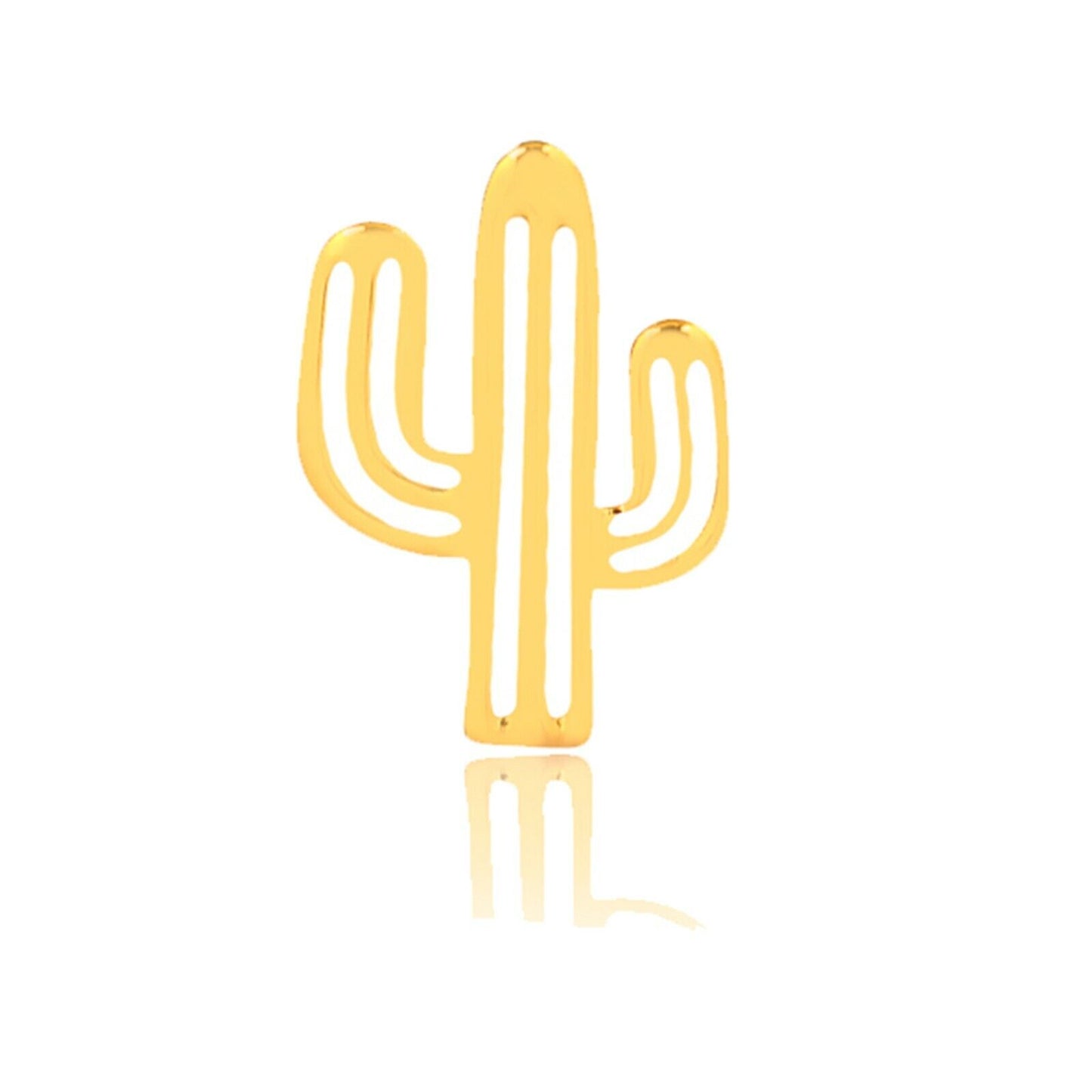 18k Solid Yellow Gold Tiny Cactus Pendant Charm for Women