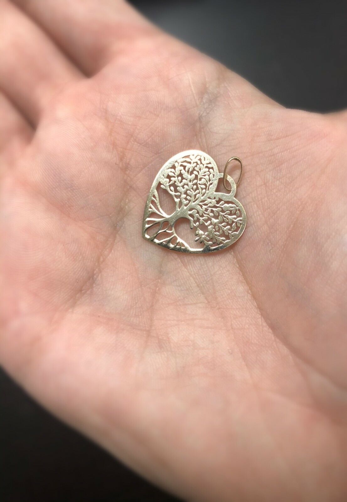 14k Solid Gold Family Tree of Life Heart Shaped charm for Chain for Women