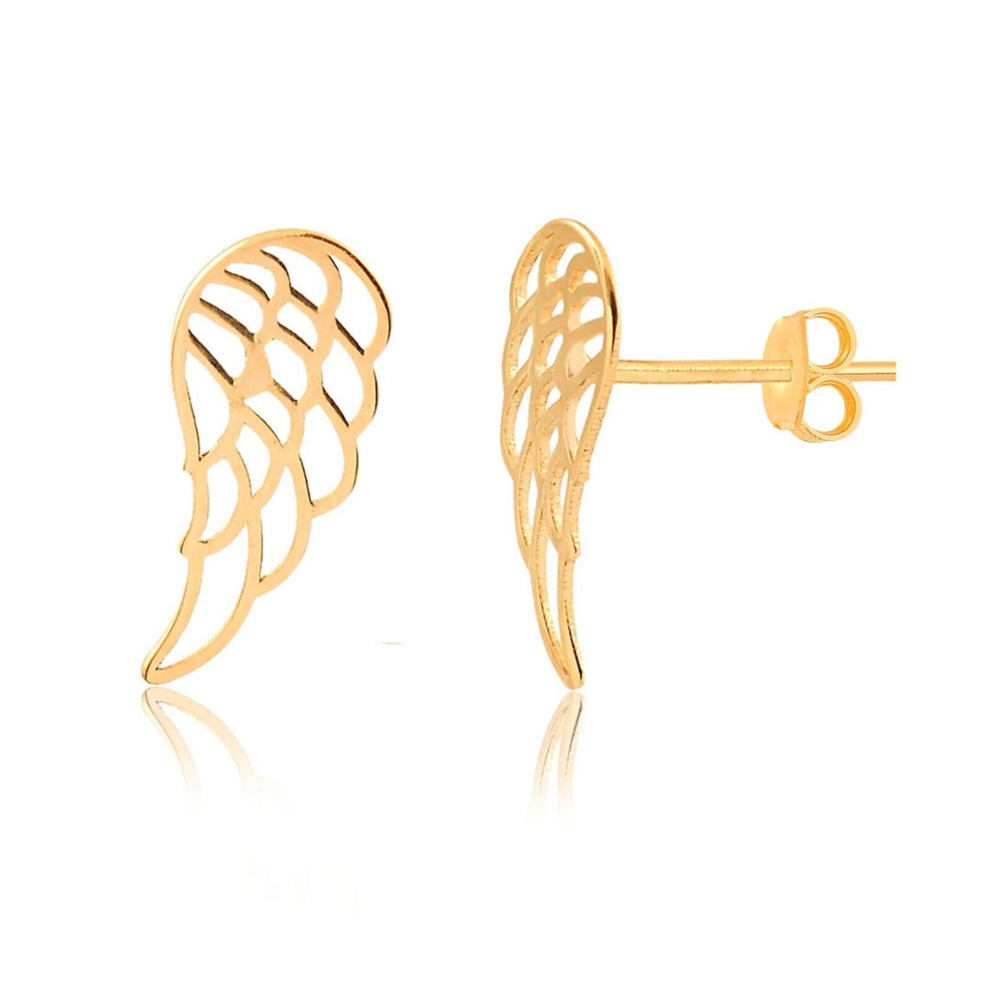 14k Solid Yellow Gold Wing Stud Earrings Butterfly Backs